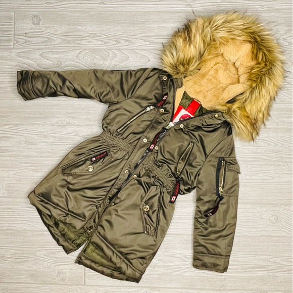 Kids Canada Weather Gear Puffer jacket Coat green 5/6 removable faux fur hooded